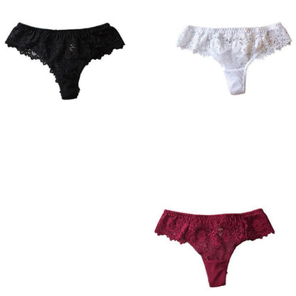 3Pcs/Set Women's All-match Large Size Causal Lace Briefs Girl's Solid Color Low Waist Seamless Thong