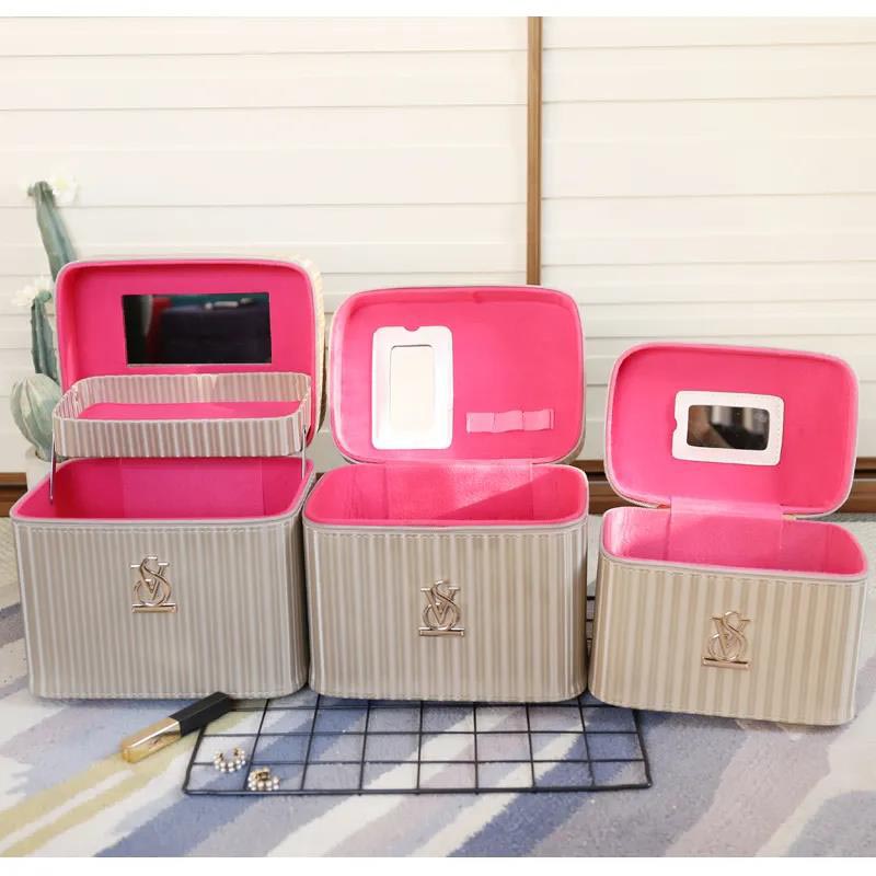 Striped Large-capacity Cosmetic Bag Girl Heart Portable Simple Cosmetic Multi-layer Storage Box Portable