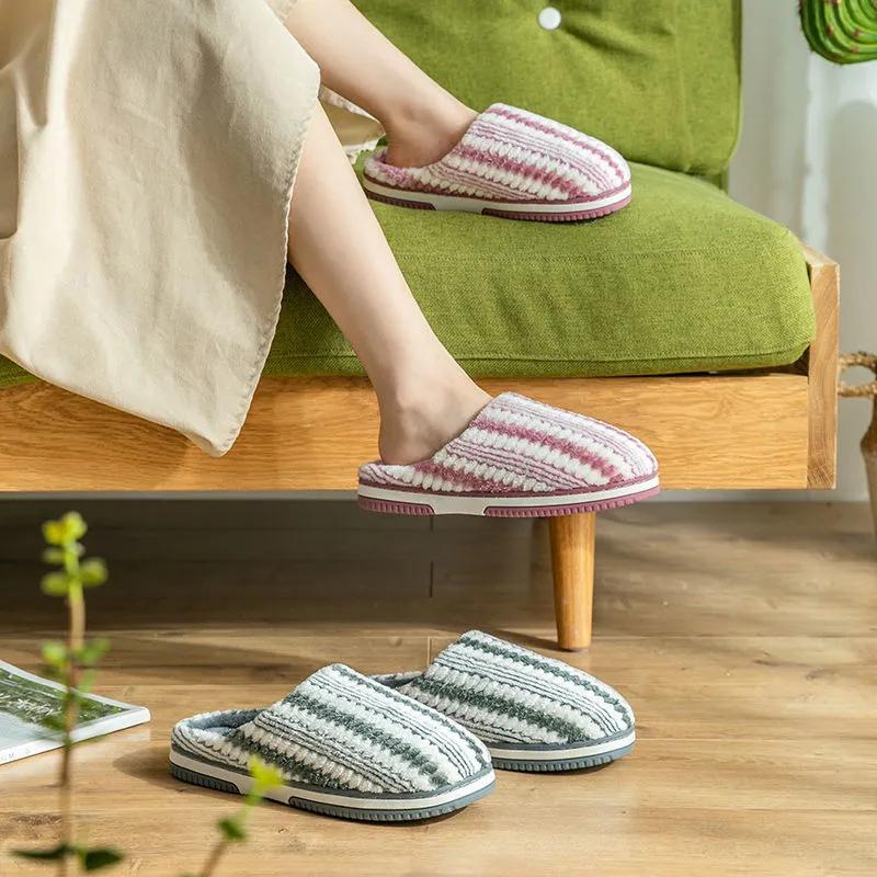 Plat Slippers Women Home Non Fall Slip Winter Thick Warm Slides Plus Size Mens Slippers Casual Cotton Shoes