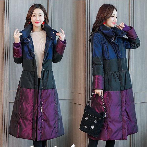 Women's Long Parka Jackets Slim Color Block Hooded Parka Coat  Plus Size Thick Warm Winter Coat  Outwear