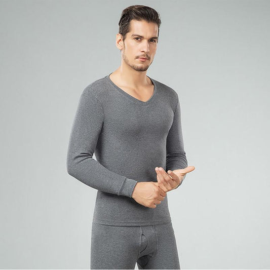 Men Winter Autumn Thicken Thermal Underwear Tight Suit High Elasticity Wearable Comfortable Versatile Soft Lining V-neck Pajamas Spring Long Sleeve