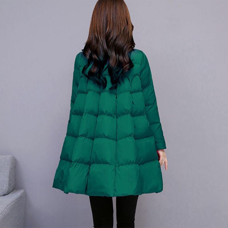 Women's Solid Color Down Jacket Mid-length Down Jacket Winter Korean Style Loose Coat Warm Stand-collar Down Jacket