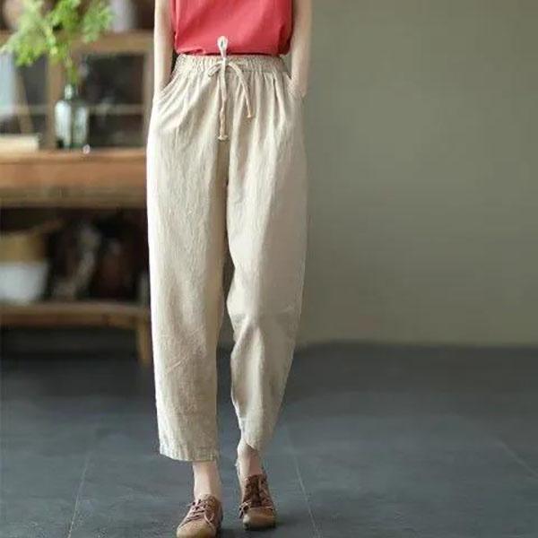 WTEMPO Thin Cotton and Linen Women's Pants Bloomers Plus Size Retro Cropped Trousers Loose Casual All-match Harem Pants