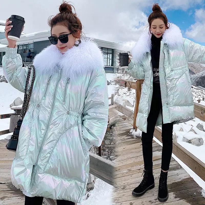 Winter Bright Face Down Jacket Women's Mid-length Waist Waist Bread Jacket Fashionable Loose Colorful