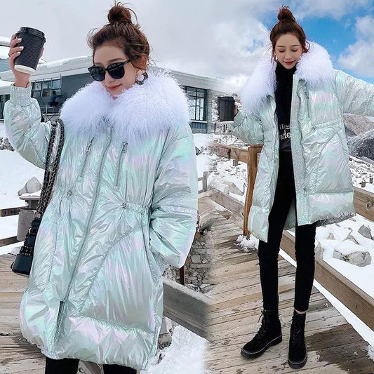 Winter Bright Face Down Jacket Women's Mid-length Waist Waist Bread Jacket Fashionable Loose Colorful