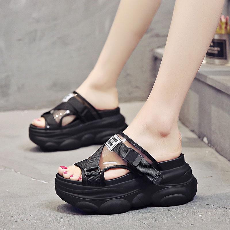 Platform Wedges Shoes Women Slippers Luxury Open Peep Toes Summer Shoes  transparent  Slippers Women Slides Wedge Sandals