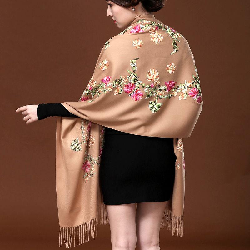 Red Embroidered Scarf Female Ethnic Style Thick Double-sided Warmth Shawl Dual-use Autumn and Winter Wild Long Section