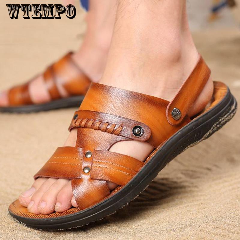 Summer Sandals Men Leather Classic open-toed Slipper Outdoor Beach Rubber Summer Shoes