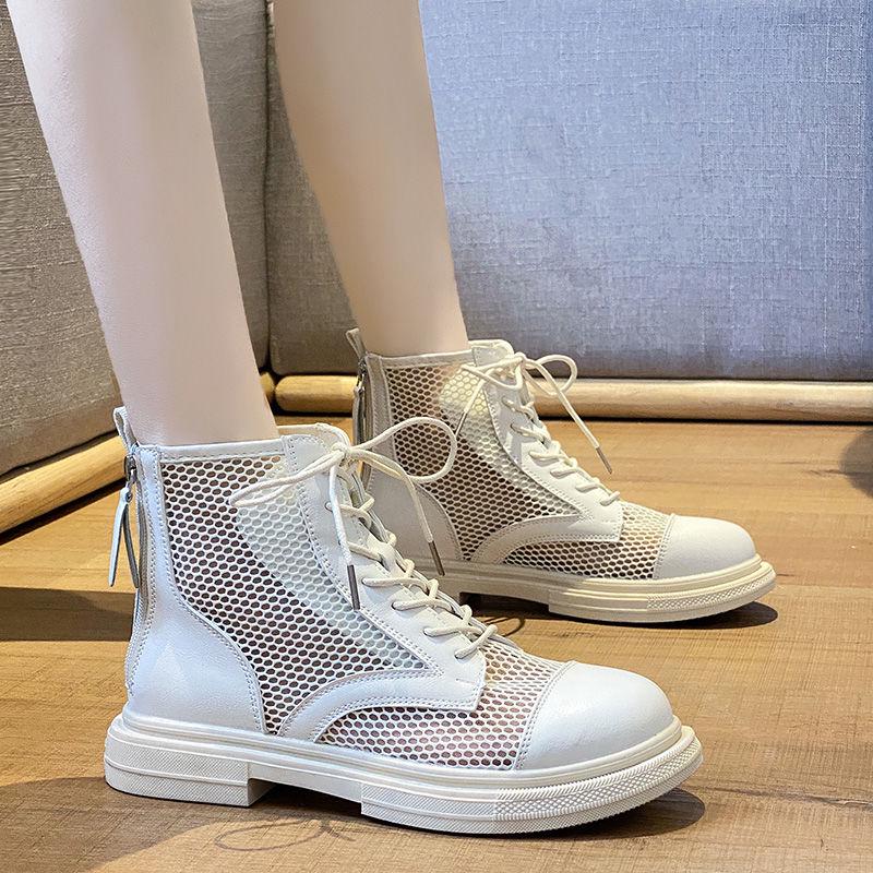 Martin Boots Female Summer Breathable Thin Section Wild Hollow Short Boots Back Zipper Short Tube Thin Short Boots Mesh Hollow Boots