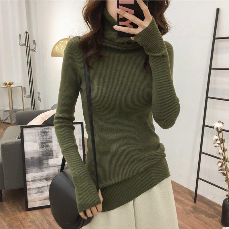 Autumn and Winter High-necked Tops Slim Free-neck Casual Sweater Women's Long-sleeved Pullover Bottoming Sweater Slim All-match Outer Wear