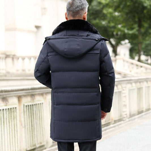 Winter Thickened Long Men's Down Jacket High-quality Fur Collar Middle-aged Men's Casual Warm Hooded Down Jacket