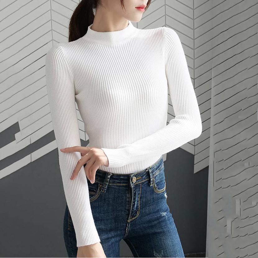 Sweaters for Women Knitted Ribbed Pullover Sweater Long Sleeve Turtleneck Slim Jumper Pull Femme