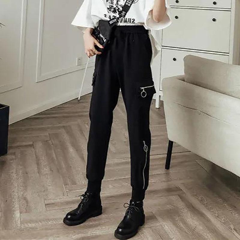 Korean Version of Loose Overalls for Female Students In Autumn and Winter with High Waist and Thin Harlan Black Pants