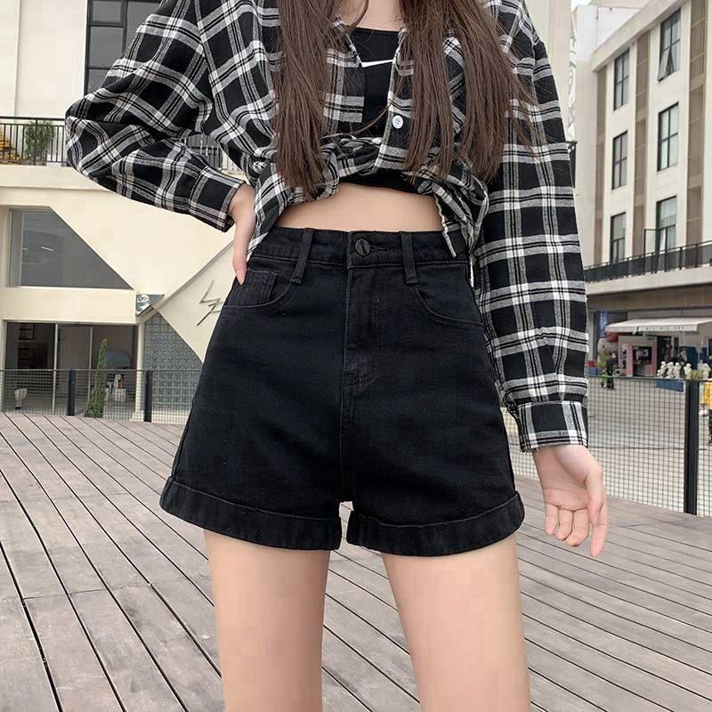 Summer Denim Shorts Women's Loose High Waist Was Thin, Wild Wide-leg Curled A-line Version Type Denim Ladies Shorts with Waist Was Thin