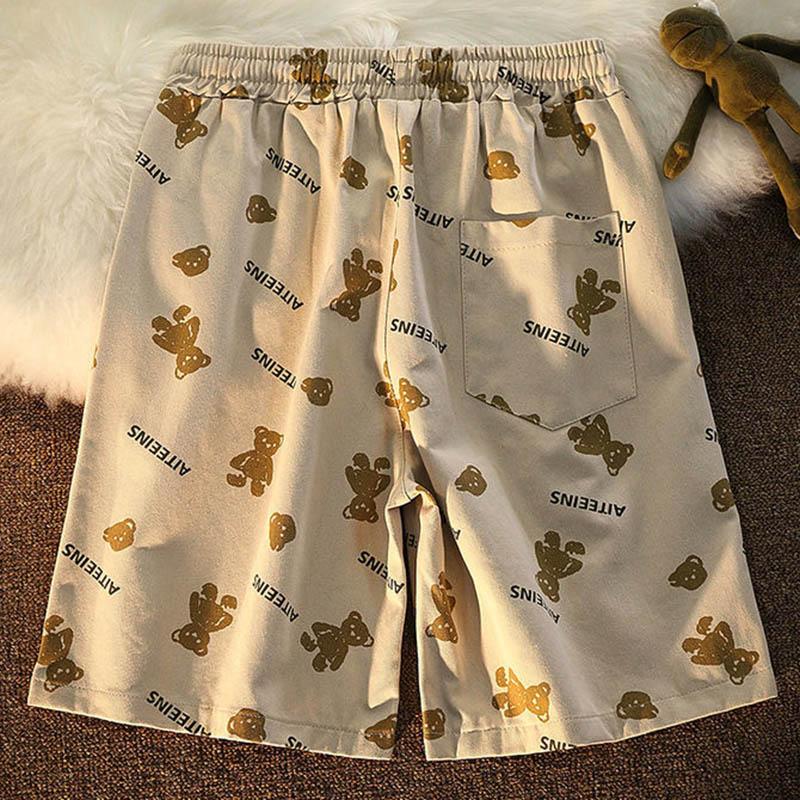 Summer New Cartoon Bear Overalls Shorts Men's Tide Brand Loose Casual Pants All-match Couple Five-point Sports Pants