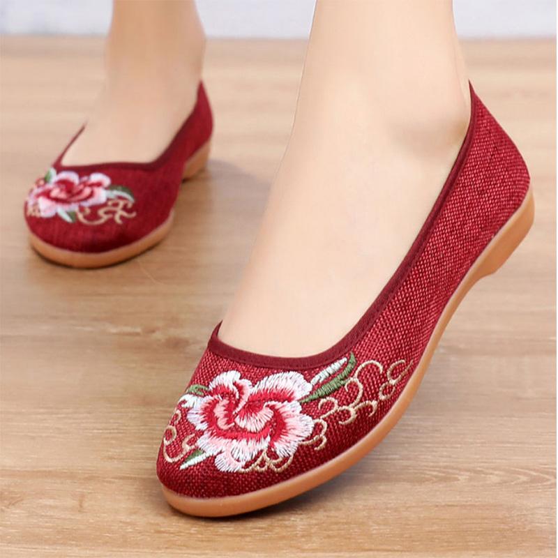 Tendon Bottom Cloth Shoes Mother Single Shoes Ethnic Soft Bottom Women's Shoes Work Shoes Breathable Embroidered Shoes