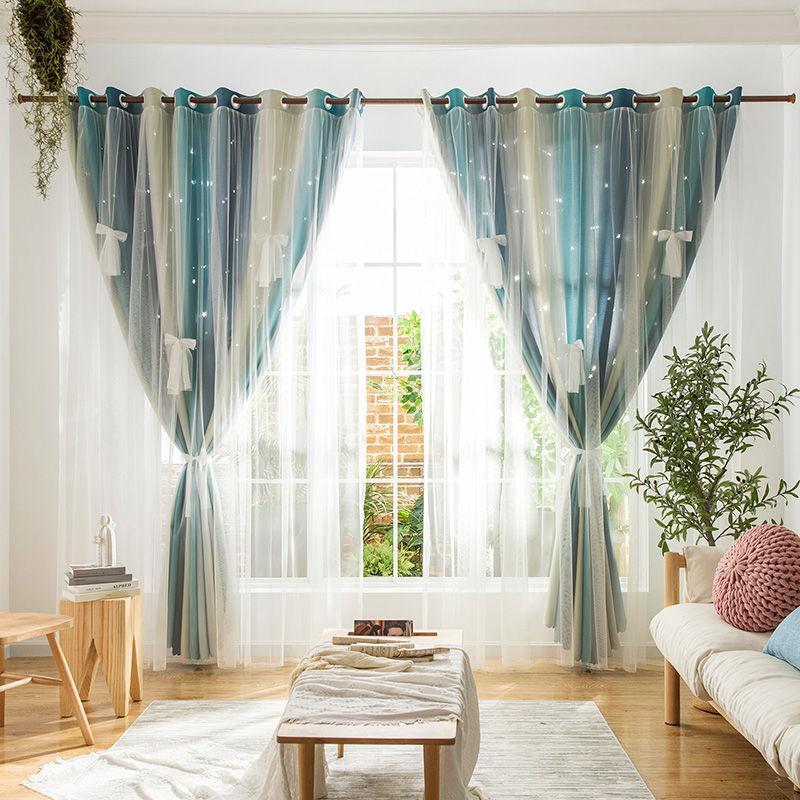 Curtain Finished Living Room Bedroom Shading Dream Romantic Hollow Star Idyllic Princess Wind Floor Shade Cloth (1 piece)