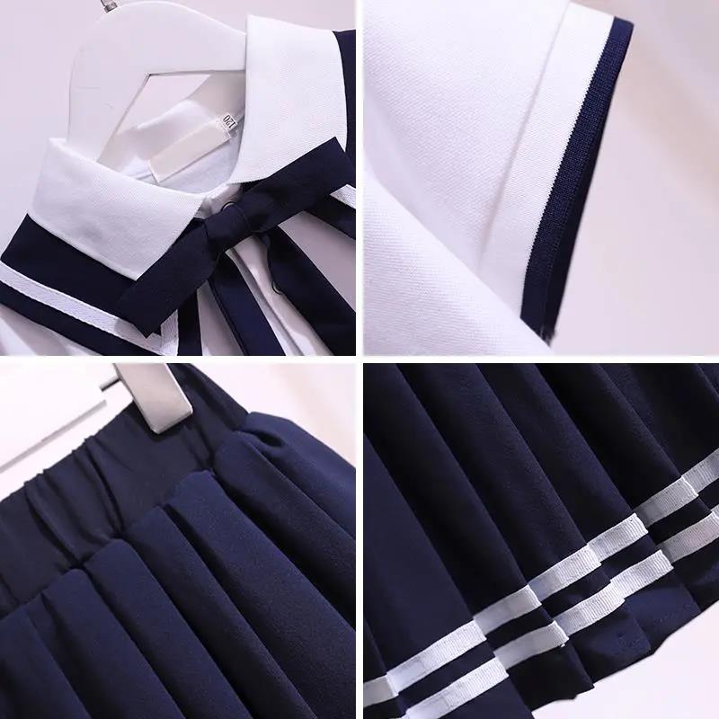 Girls' Uniform Set Summer Children's Clothing Children's School Uniforms Navy College Wind Pleated Skirt Two-piece