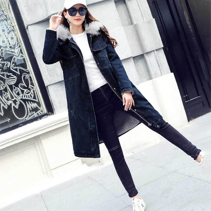 Winter Coat Women's Mid-length Loose and Thick Plus Velvet Lamb Wool Cotton Jacket Denim Jacket Cotton Jacket