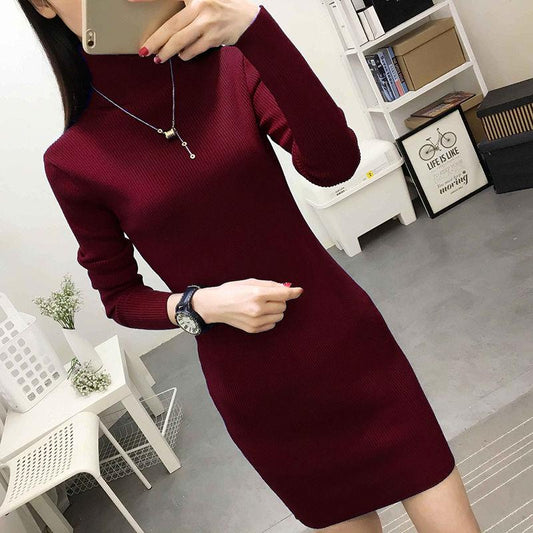 Winter Knitted Women Sweater Dresses Pullovers Long Sleeve Women Slim Warm Sweaters Dresses