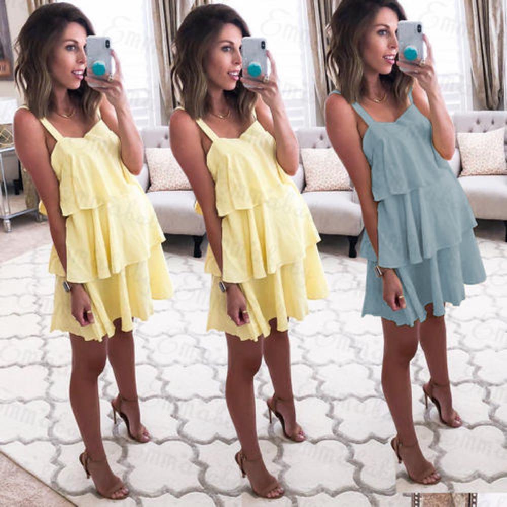 Sexy Woman Boho Sleeveless Dress Ruffles Party Evening Summer Beach Short Mini Dress New Fash