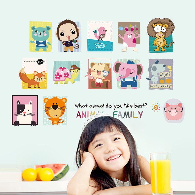 Animal family cartoon wall stickers removable stickers animal party wallpaper monkey rabbit lion fox