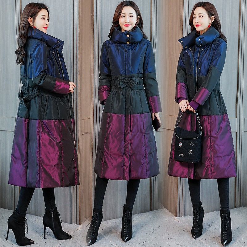 Women's Long Parka Jackets Slim Color Block Hooded Parka Coat  Plus Size Thick Warm Winter Coat  Outwear