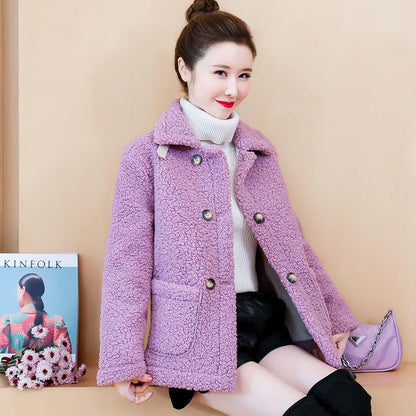 Lamb Wool Short Coat Female Autumn and Winter Korean Loose Faux Fur One-piece Lamb Wool Granular Fleece Coat