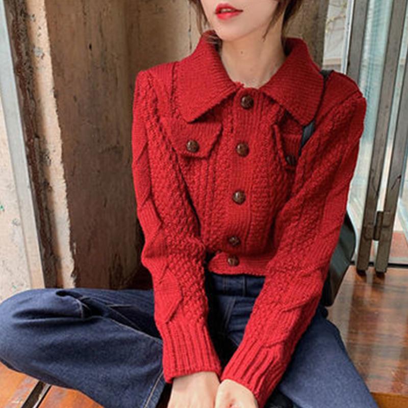 Autumn  Winter Twist Sweater Cardigan Female Loose Student Thick Wool Casual Short Knit Sweater Coat