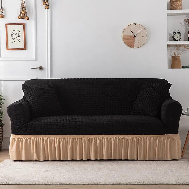 Patchwork Sofa Cover with Skirt Elastic Sofa Slipcover for Living Room Bedroom Nordic Full Cover Sofa Cushion Universal Slip Cover 1/2/3/4 Seaters