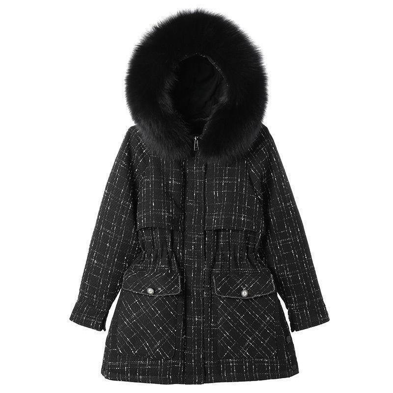 Women's Down Jacket Winter Long Slim Thick Parka Coat Ladies Drawstring Hooded Down Coat with Removable Real Fox Fur Collar Plus Size S-2XL