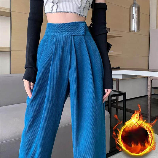 Wickn Velvet Pants Children Autumn and Winter Plus Velvet Small Monk Stickers High Waist Wide Leg Pants Loose Straight Tow Mop Pants