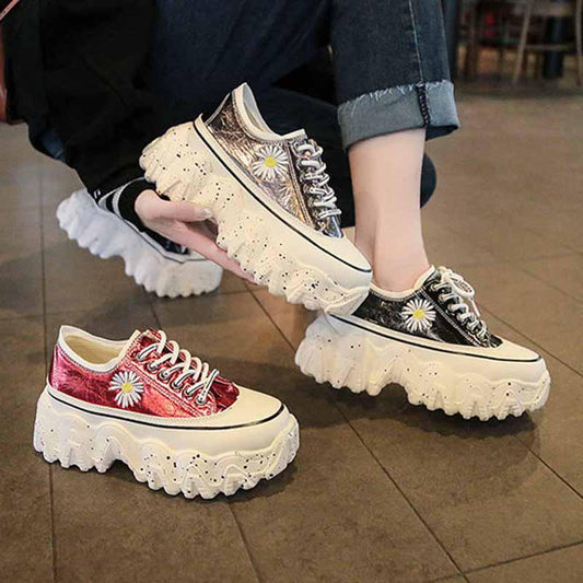 Plus Size 35-40 Summer Women Leather Sneakers Students Breathable Running Basketball Shoes Shockproof Non-slip Heighten Shoes