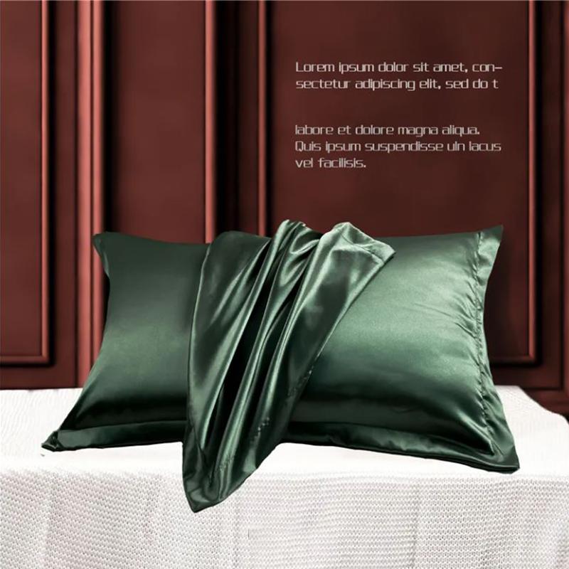 A Pair of Silk Pillowcases Skin-friendly Soft Solid Color Pillowcase 48*74cm Bedroom Double Pillowcase