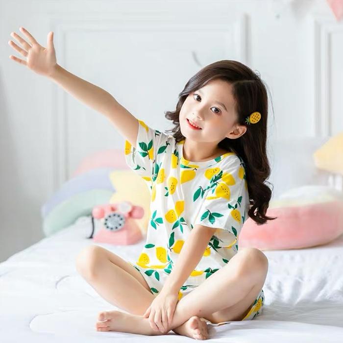 2 to 10 Years Summer Girls Kids Pajamas Set Short Sleeves Sleepwear For Toddler Girls Cotton Pyjamas Set Clothes