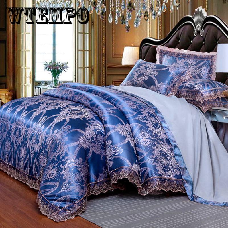 Luxury Silk Jacquard Bedding Set King Queen Size Bed Spread Duvet Cover Flat Sheet Set Pillow