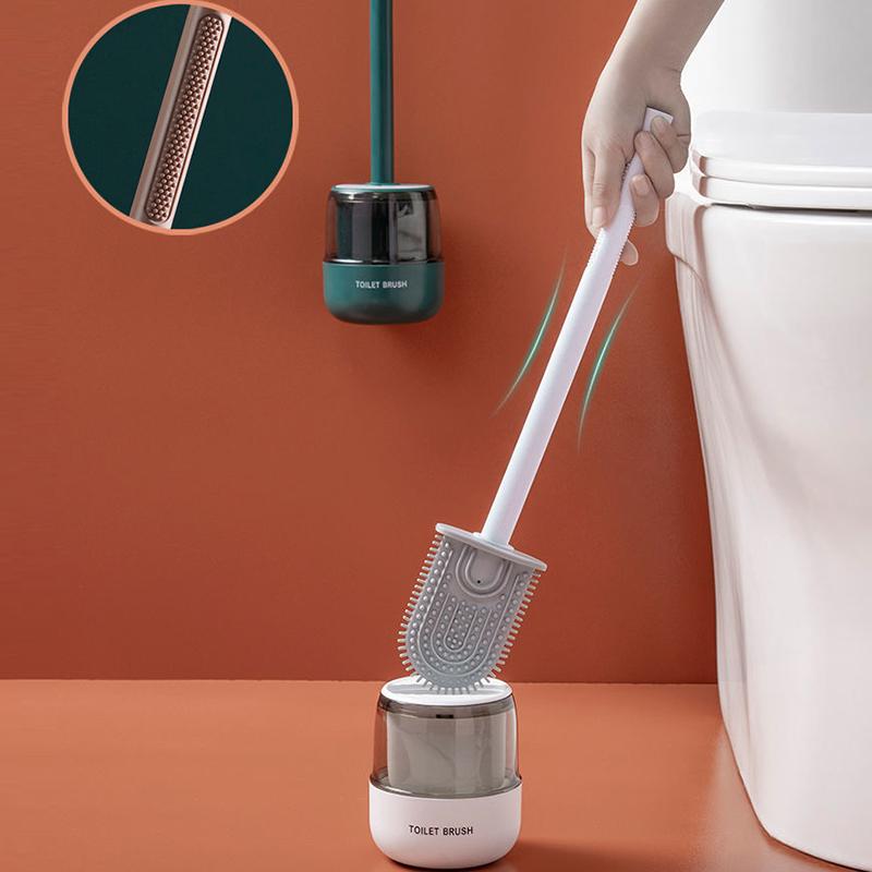 Toilet Brush Household No Dead Corners To Wash The Toilet Artifact Wall-mounted Free Punch Toilet Long-handled Silicone Cleaning Brush