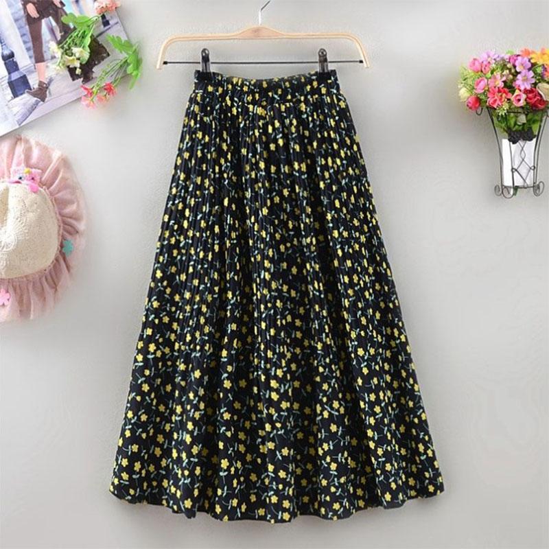 Design Sense Floral Pleated Skirt Women's Spring and Summer Mid-length High Waist All-match Drape A-line Large Swing Skirt