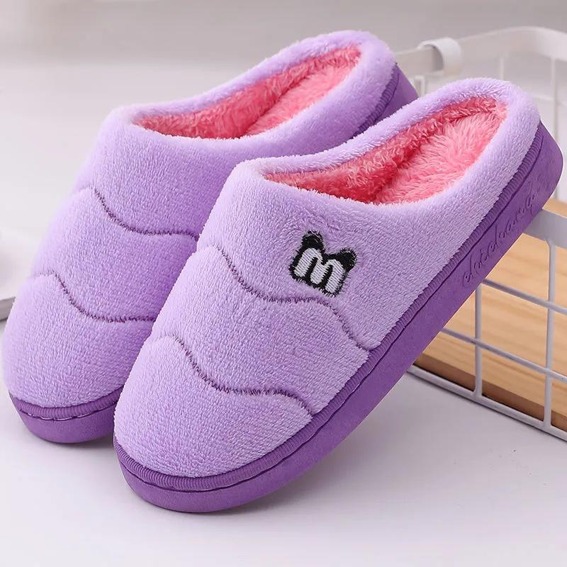 Winter Slippers Women Warm Cotton Shoes Thick Fleece Home Slides Men Plus Size Slippers Pink Blue Couples Non Slippers