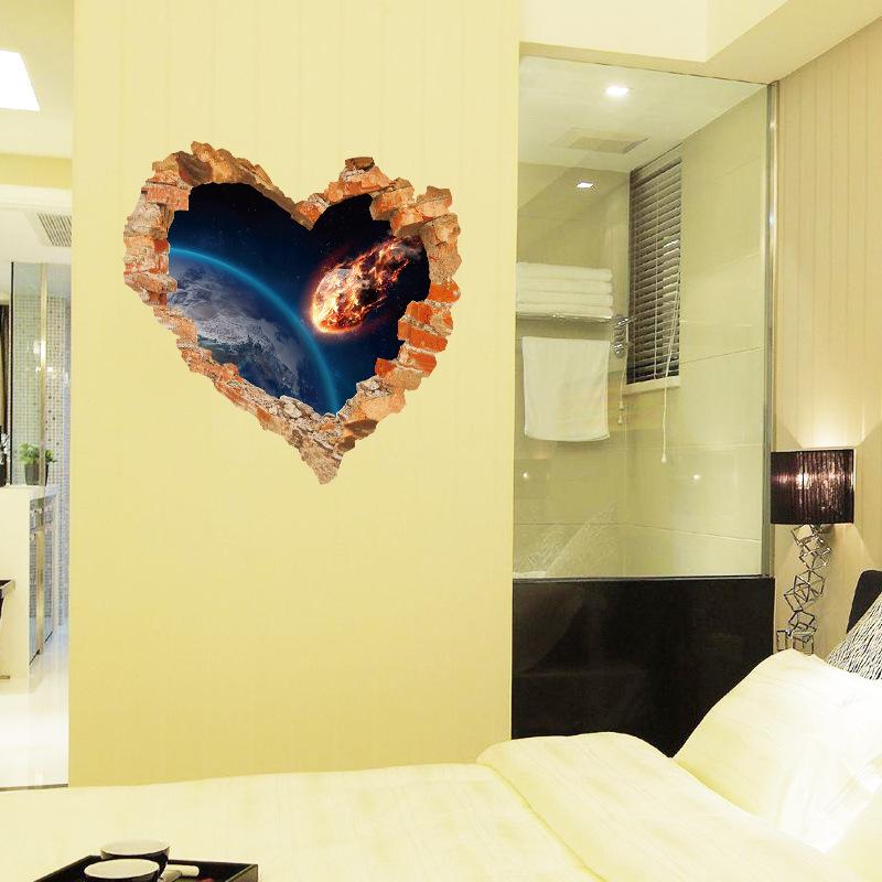 3D love cracked wall bedroom living room background wall sticker waterproof removable