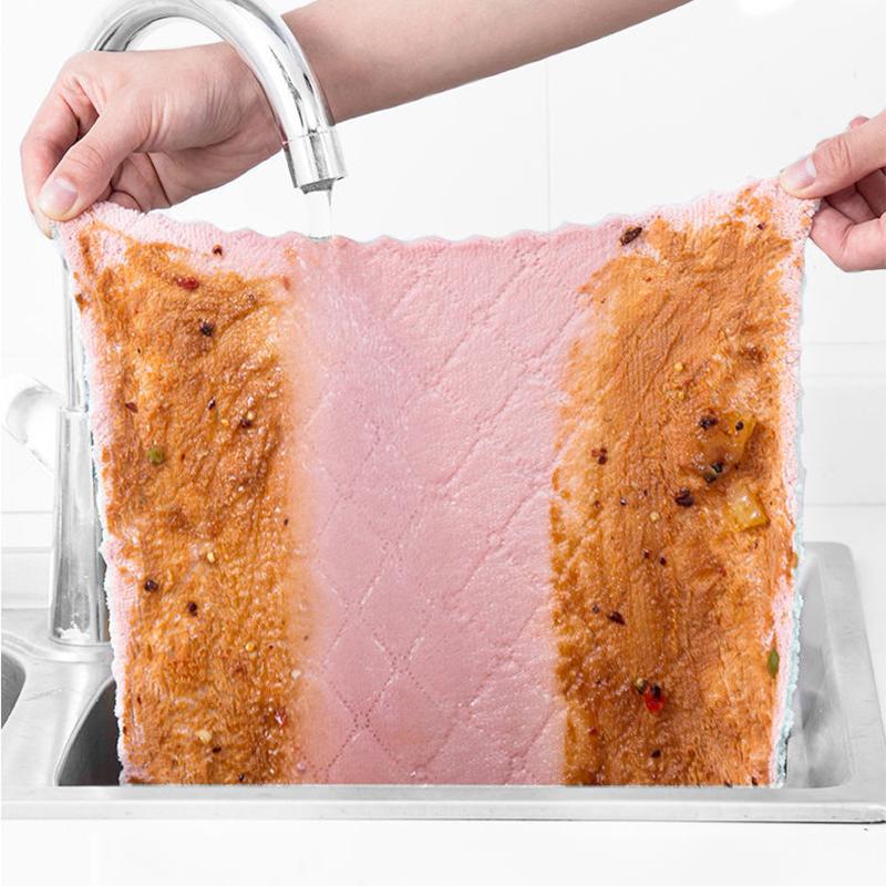 5/10/20pcs Is Cheaper Double-layer Absorbent Microfiber Kitchen Dish Cloth Non-stick Oil Household Cleaning Wiping Towel Kichen Tool