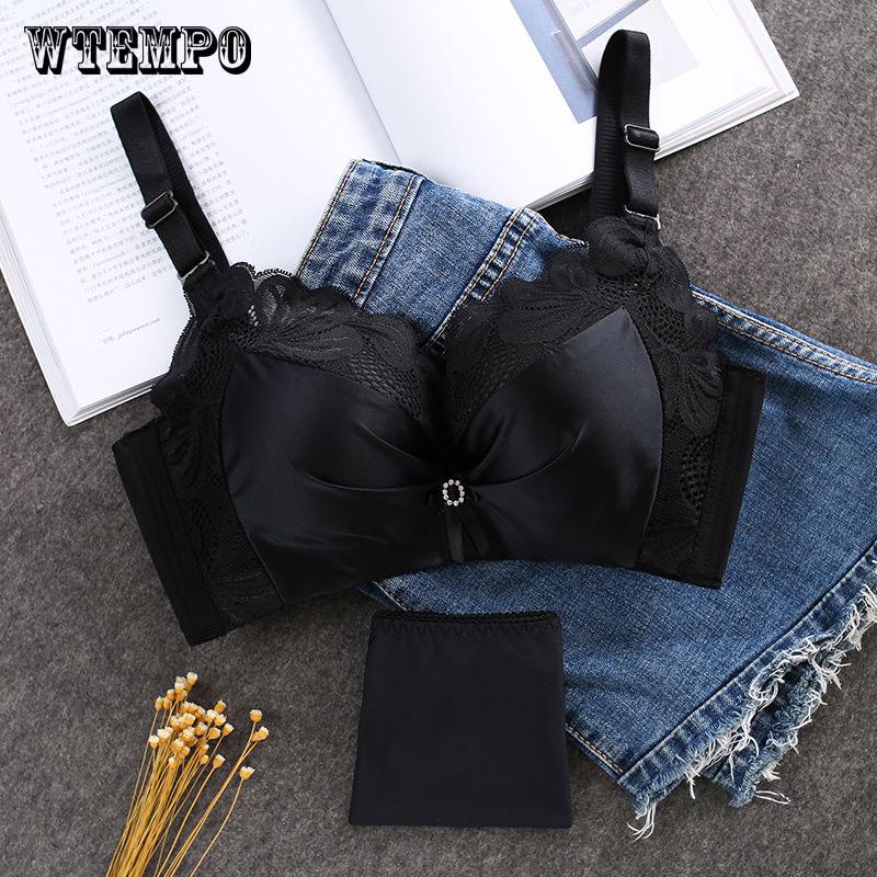 Summer No Steel Ring Gather Thicker Bra Adjust Ice Silk Thin Seamless Girl Underwear Women's Bra Set