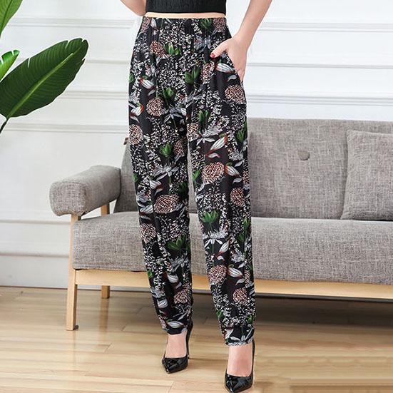 Women's Summer and Autumn Large Size Pants Loose Printed Jogger Pants High Waist Thin Casual 2pcs Cropped Pants