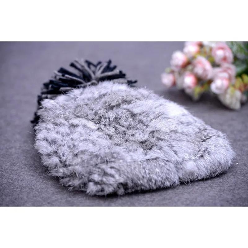 Women's Winter Rex Rabbit Fur Hat Plush Hat Fur Ear Cap Thicken Warm Wool Knitted Hat Fur Ball Warm Headgear Rabbit Hair Blend Plush Hats