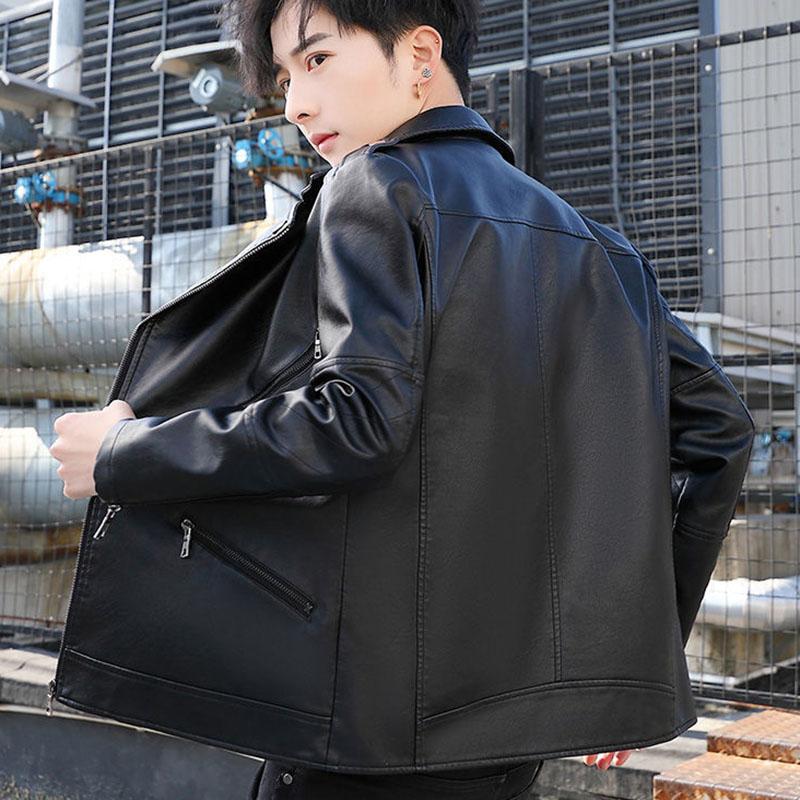 Fall/winter Lapel Leather Men's Korean Youth Leisure Motorcycle Jacket Large Size Leather Jacket