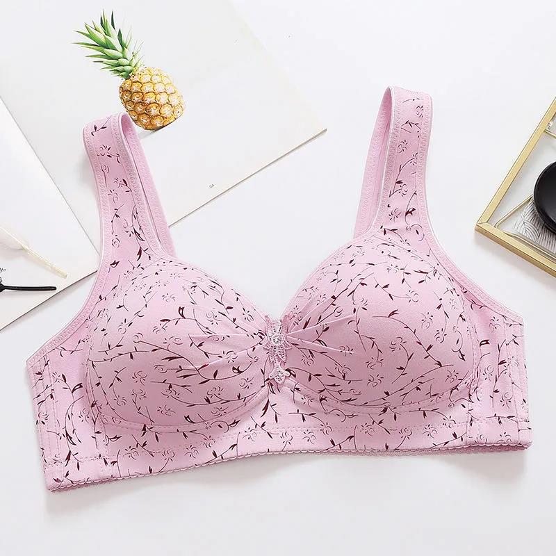 Printing Thin Large Size No Steel Ring Ladies Beauty Back Bra Receiving Pair Breast Bra Gathering Anti-sagging Underwear Bra