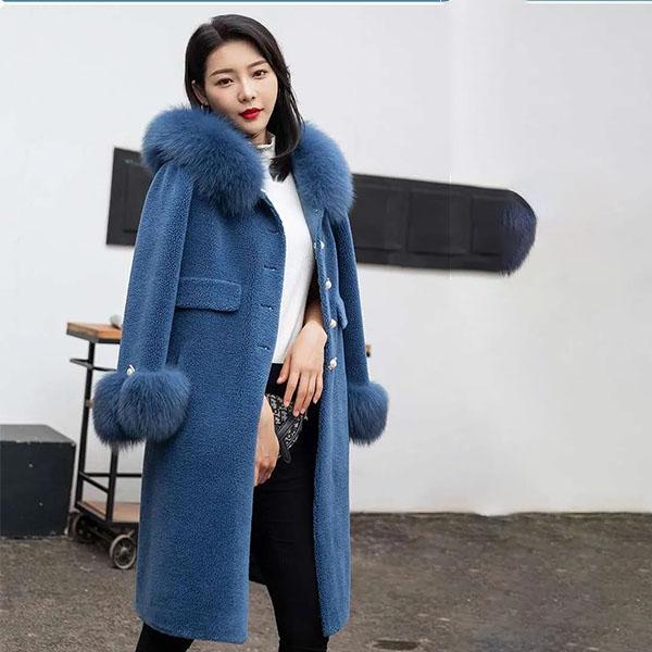 Winter High-end Imitation Fur Coat Women's Slim Thicker Loose  Cotton Top Particle Sheep Shearing Women's Hooded Fox Fur  Coat