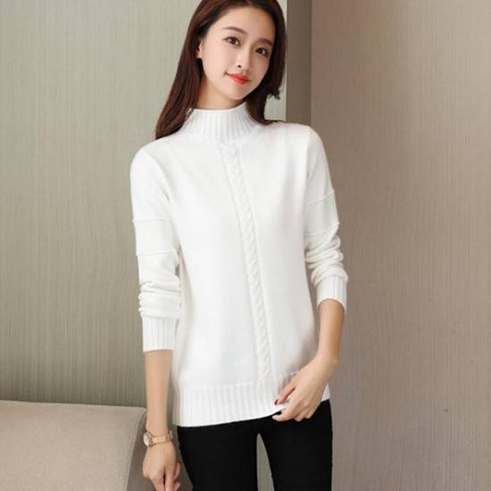 Women Winter Soft Long Sleeve Sweaters Solid Color Half Turtleneck Warm Bottoming Knitwear