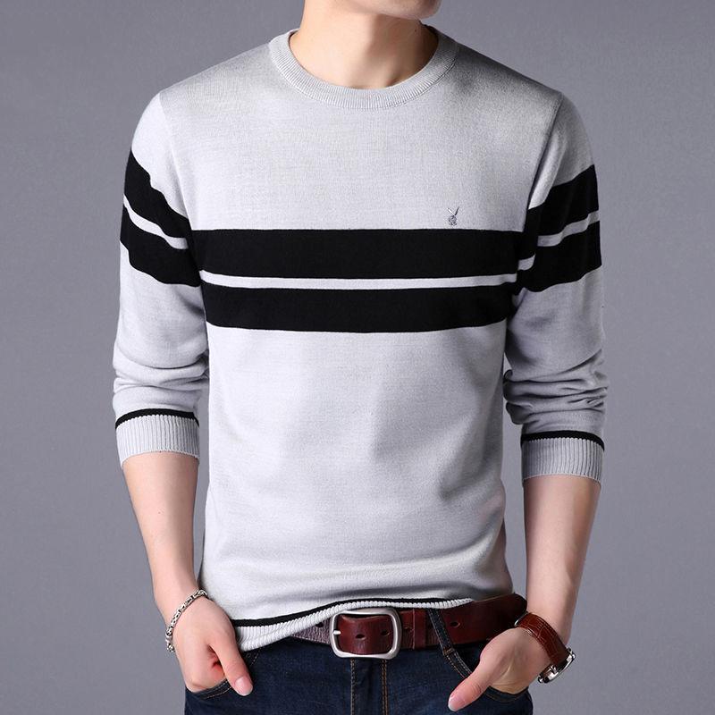 2019 Autumn Cotton Thin Men's Pullover Sweaters Casual Striped Knitted Sweater Men Brand Clothing