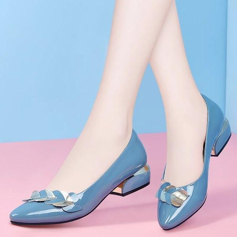 Women's Non-slip Pointed Toe Shoes Low Heel  Soft Sole Thick Heel Work Shoes Pu Leather Shoes Women